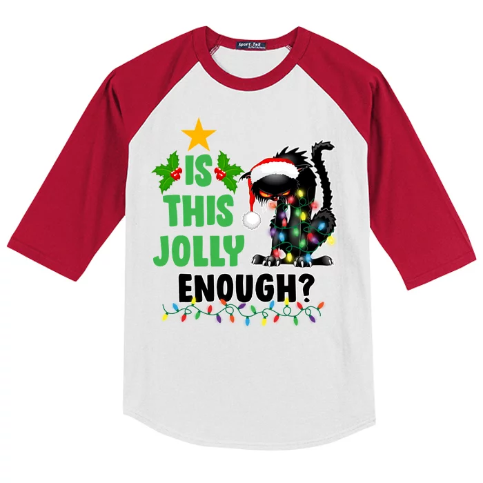 Is This Jolly Enough Funny Christmas Cat Kids Colorblock Raglan Jersey