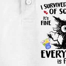 I Survived 100 Days Of School Everything Is Fine Funny Cat Dry Zone Grid Performance Polo