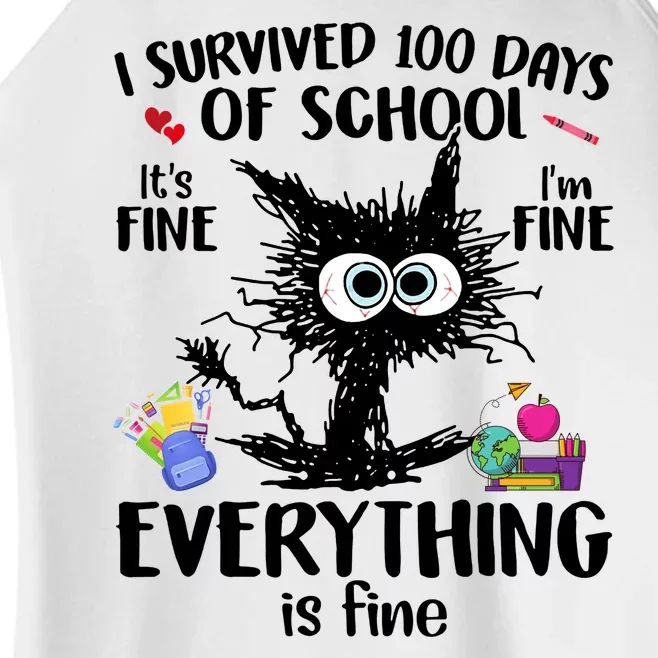 I Survived 100 Days Of School Everything Is Fine Funny Cat Women’s Perfect Tri Rocker Tank