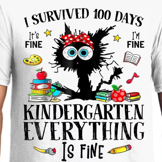 I Survived 100 Days Of Kindergarten Teacher & Student Funny Cat Pajama Set