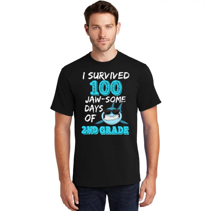 I Survived 100 Jawsome Days Of 2nd Grade 100 Days Of School Tall T-Shirt