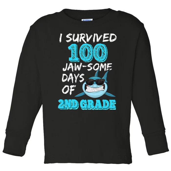 I Survived 100 Jawsome Days Of 2nd Grade 100 Days Of School Toddler Long Sleeve Shirt