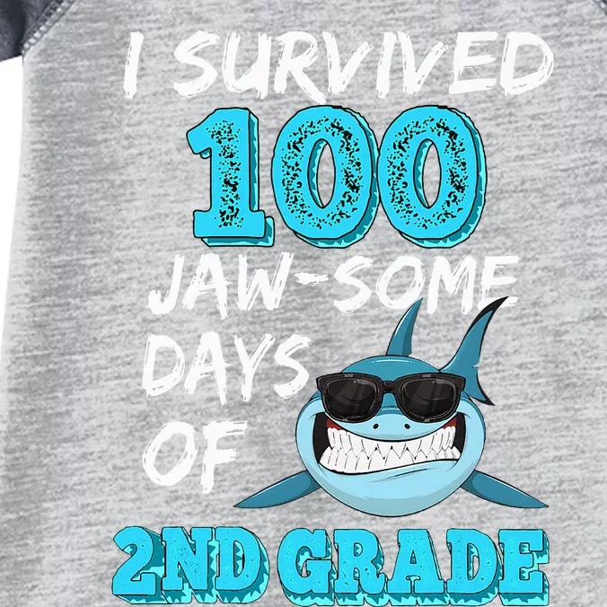 I Survived 100 Jawsome Days Of 2nd Grade 100 Days Of School Infant Baby Jersey Bodysuit