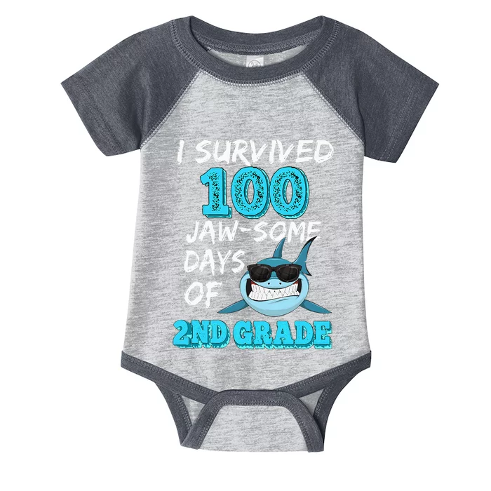 I Survived 100 Jawsome Days Of 2nd Grade 100 Days Of School Infant Baby Jersey Bodysuit