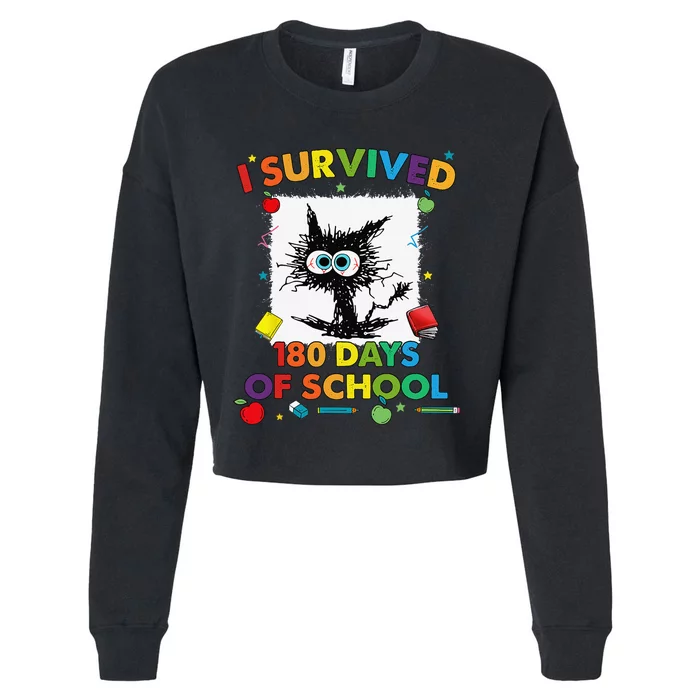 I Survived 180 Days Of School Funny Last Day Of School Cropped Pullover Crew