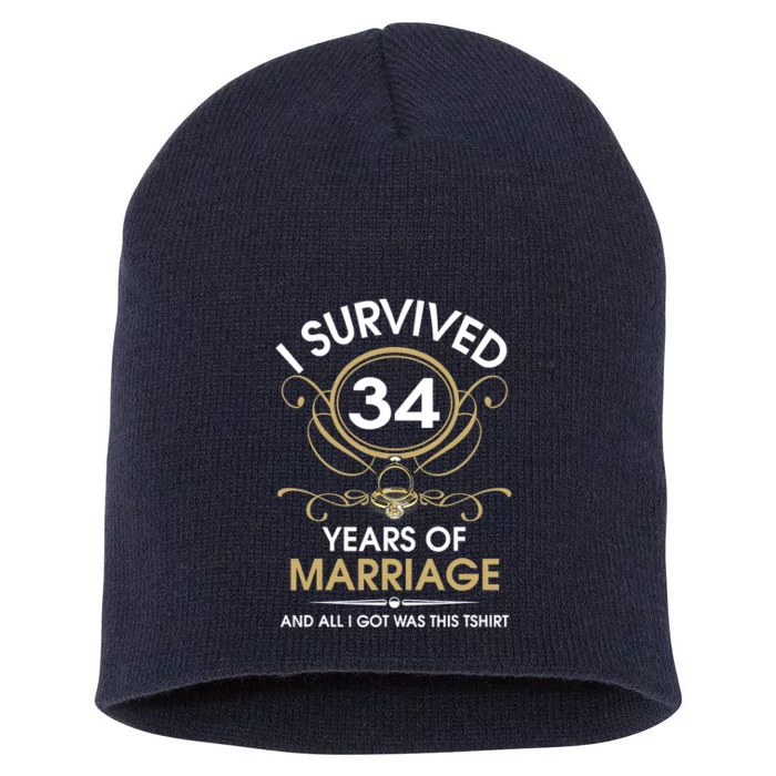 I Survived 34 Years Of Marriage 34th Wedding Anniversary Short Acrylic Beanie