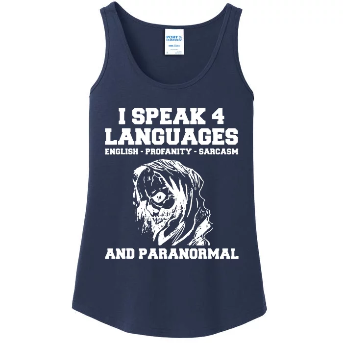 I Speak 4 Languages Paranormal Ghost Hunting Ladies Essential Tank