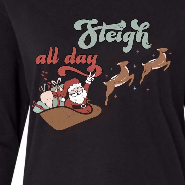 I Sleigh All Day Christmas SantaS Reindeer Sleigh In Snow Cute Gift Womens Cotton Relaxed Long Sleeve T-Shirt