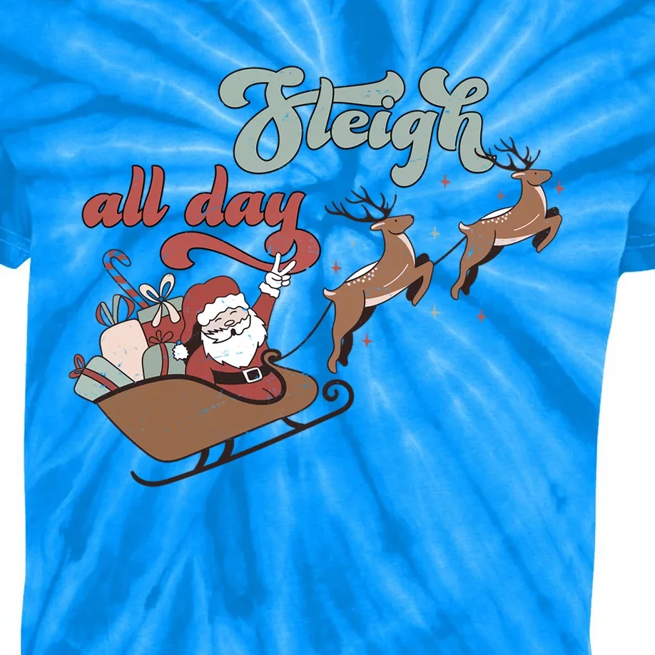 I Sleigh All Day Christmas SantaS Reindeer Sleigh In Snow Cute Gift Kids Tie-Dye T-Shirt