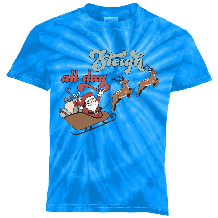 I Sleigh All Day Christmas SantaS Reindeer Sleigh In Snow Cute Gift Kids Tie-Dye T-Shirt