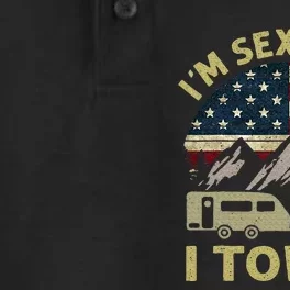 IM Sexy And I Tow It American Flag Caravan Camping American Dry Zone Grid Performance Polo