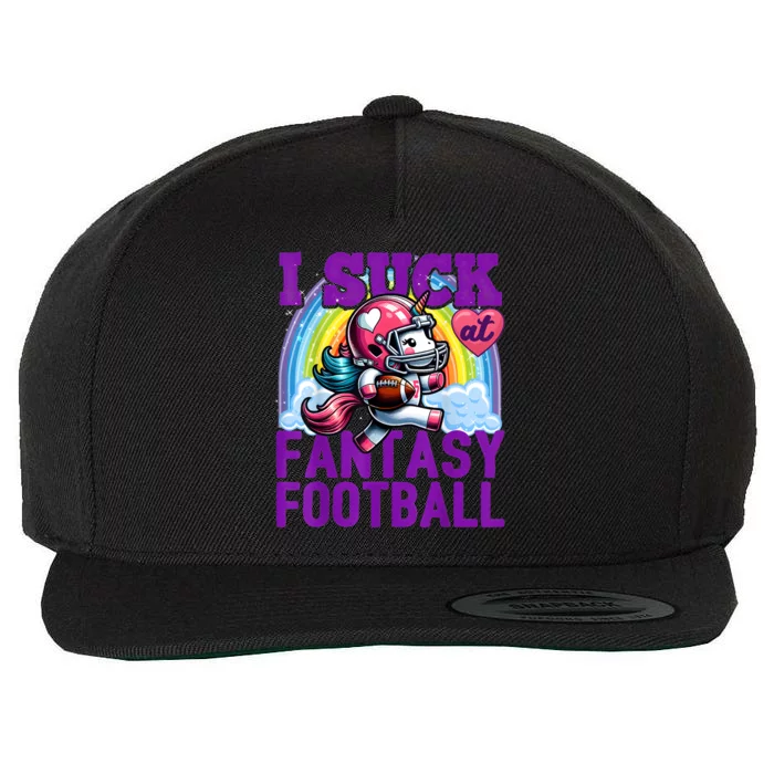 I Suck At Fantasy Football Unicorn Rainbow Loser Wool Snapback Cap