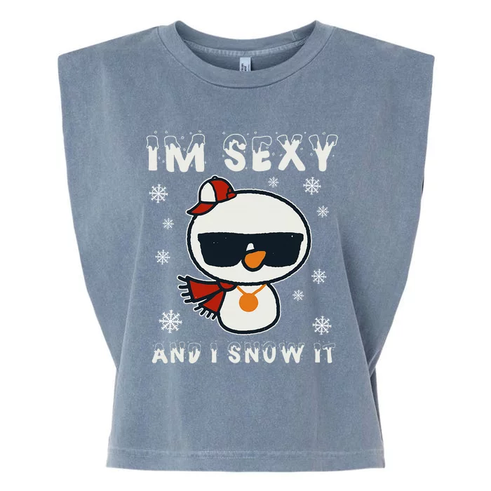 Im Sexy And I Snow It Retro Funny Snowman Garment-Dyed Women's Muscle Tee