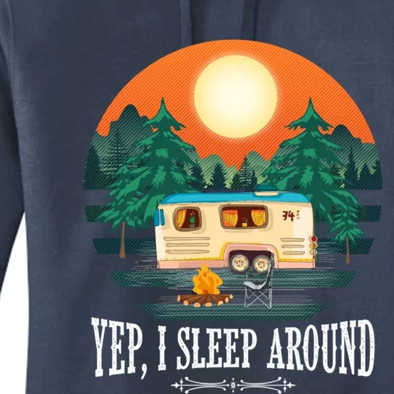 I Sleep Around Funny Sarcastic Camping Graphic For Campers Gift Women's Pullover Hoodie