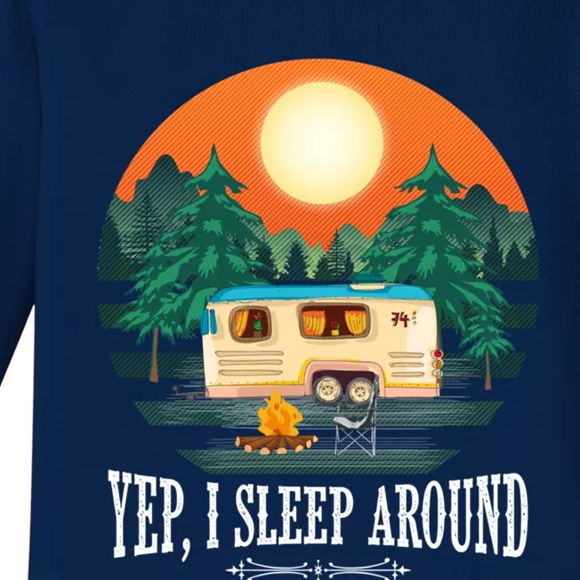 I Sleep Around Funny Sarcastic Camping Graphic For Campers Gift Baby Long Sleeve Bodysuit