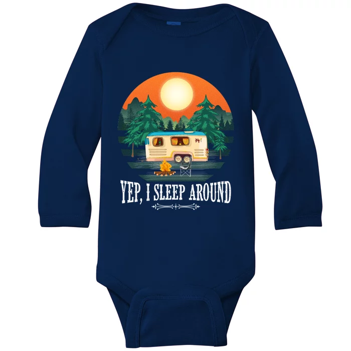 I Sleep Around Funny Sarcastic Camping Graphic For Campers Gift Baby Long Sleeve Bodysuit