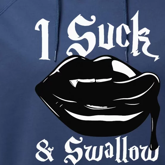 I Suck And Swallow Sexy Vampire Fangs Halloween Costume Performance Fleece Hoodie