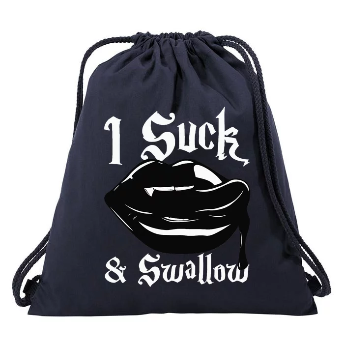 I Suck And Swallow Sexy Vampire Fangs Halloween Costume Drawstring Bag