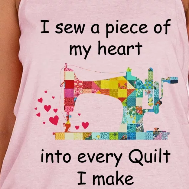 I Sew A Piece Of My Heart Into Every Quilt I Make Quilting Gift Women's Knotted Racerback Tank