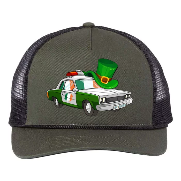 Irish Shamrock American Flag Police Car St Patrick's Day Gift Retro Rope Trucker Hat Cap