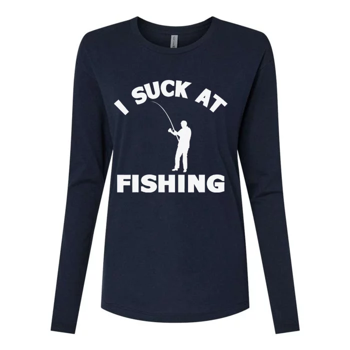 I Suck At Fishing Funny Fishermen Meme Fisher Lover Womens Cotton Relaxed Long Sleeve T-Shirt