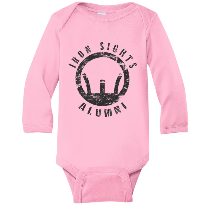 Iron Sights Alumni Boot Camp Shooting Marksmanship Veteran Baby Long Sleeve Bodysuit