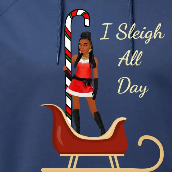 I Sleigh All Day Black Candy Cane Sexy Stripper Pole Dancer Cool Gift Performance Fleece Hoodie