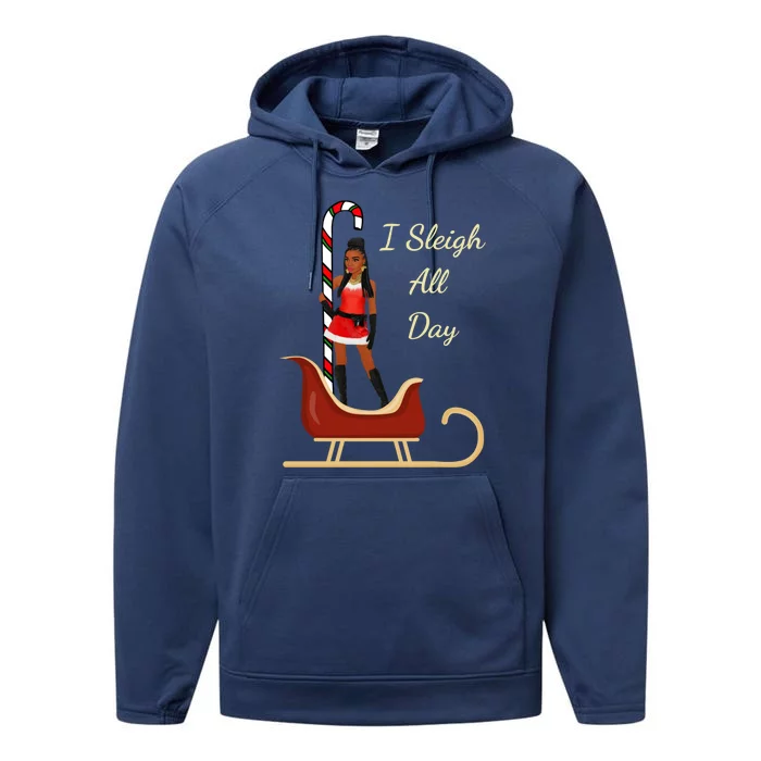 I Sleigh All Day Black Candy Cane Sexy Stripper Pole Dancer Cool Gift Performance Fleece Hoodie