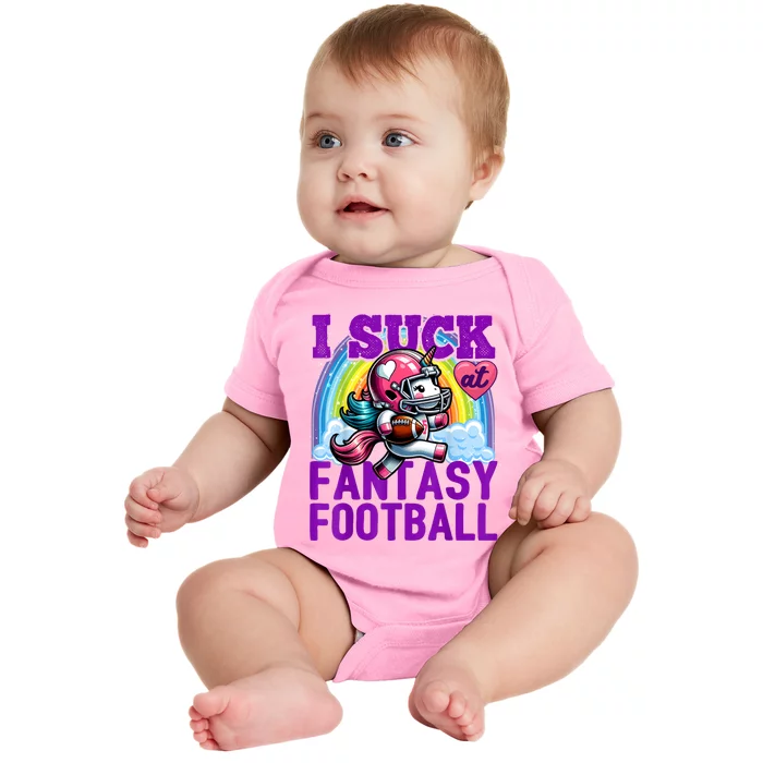 I Suck At Fantasy Football Unicorn Rainbow Loser Baby Bodysuit