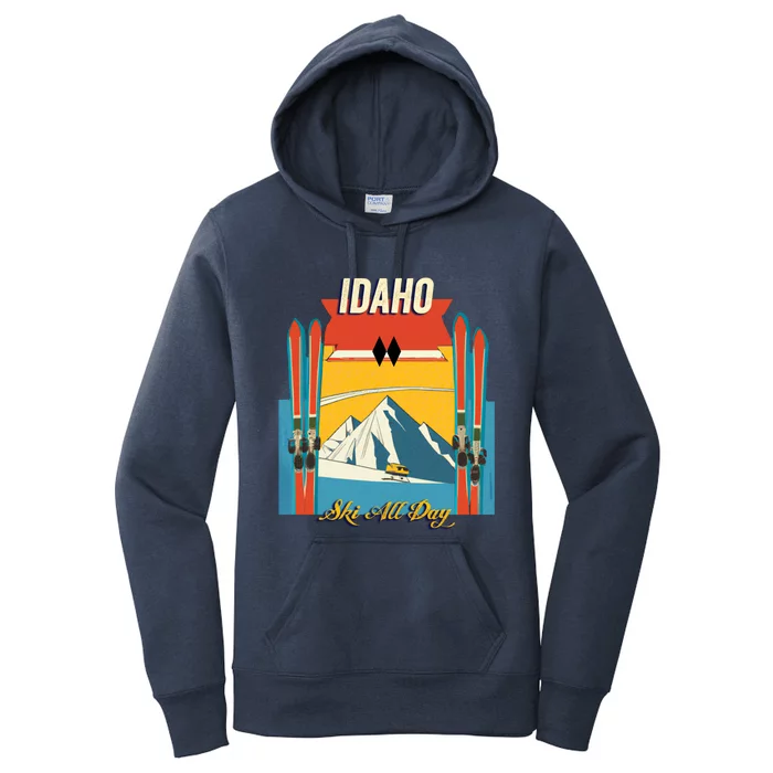 Idaho Ski All Day Cool Gift Retro Vintage Style Skiing Great Gift Women's Pullover Hoodie