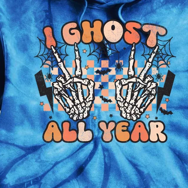 I Skeleton All Year Halloween Skeleton Costume Retro Groovy Meaningful Gift Tie Dye Hoodie