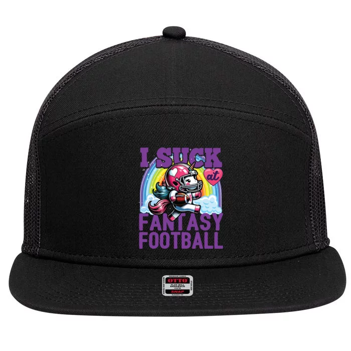 I Suck At Fantasy Football Unicorn Rainbow Loser 7 Panel Mesh Trucker Snapback Hat