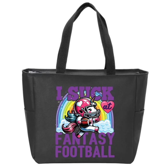 I Suck At Fantasy Football Unicorn Rainbow Loser Zip Tote Bag