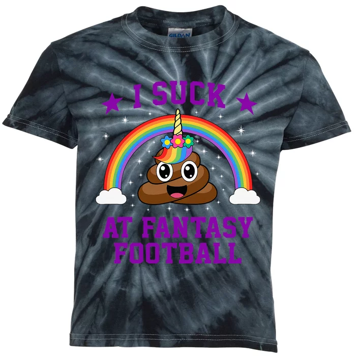 I Suck At Fantasy Football Loser Poop Unicorn Funny Kids Tie-Dye T-Shirt