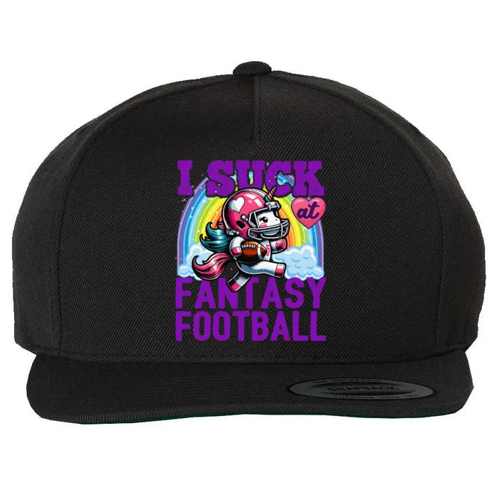 I Suck At Fantasy Football Unicorn Rainbow Loser Gift Wool Snapback Cap