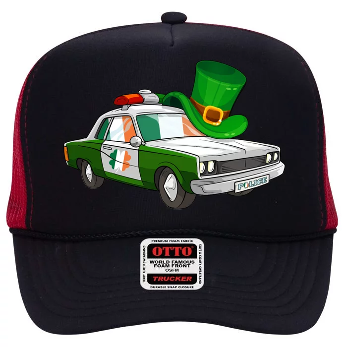 Irish Shamrock American Flag Police Car St Patrick's Day Great Gift High Crown Mesh Trucker Hat