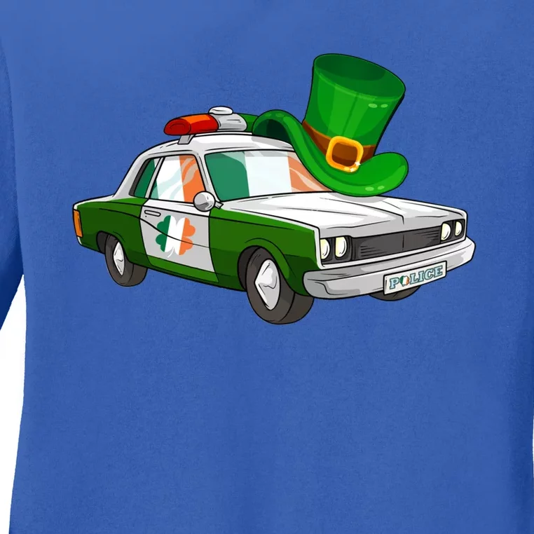 Irish Shamrock American Flag Police Car St Patrick's Day Great Gift Ladies Long Sleeve Shirt