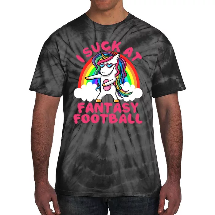 I Suck At Fantasy Football Loser Trophy Unicorn Rainbow Tie-Dye T-Shirt