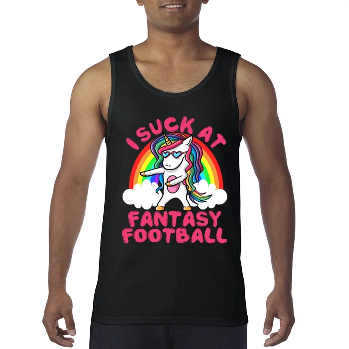 I Suck At Fantasy Football Loser Trophy Unicorn Rainbow Tank Top