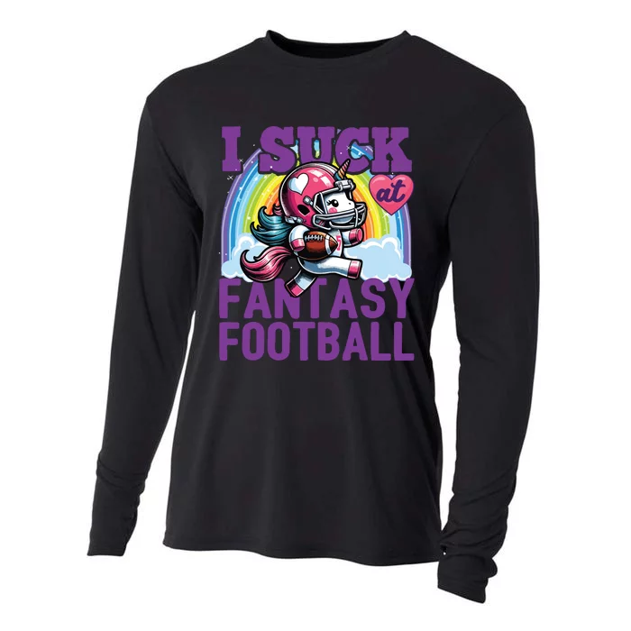 I Suck At Fantasy Football Unicorn Rainbow Loser Cooling Performance Long Sleeve Crew