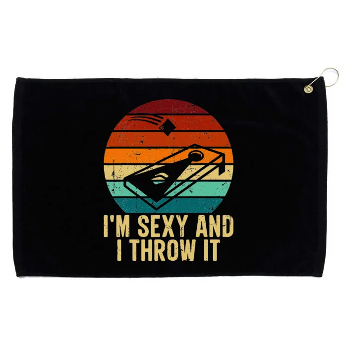 IM Sexy And I Throw It Cornhole Funny Retro Cornhole Grommeted Golf Towel