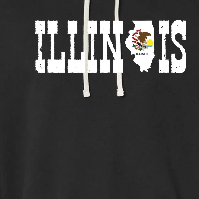 Illinois State And Illinois Flag With Pride For Illinois Garment-Dyed Fleece Hoodie