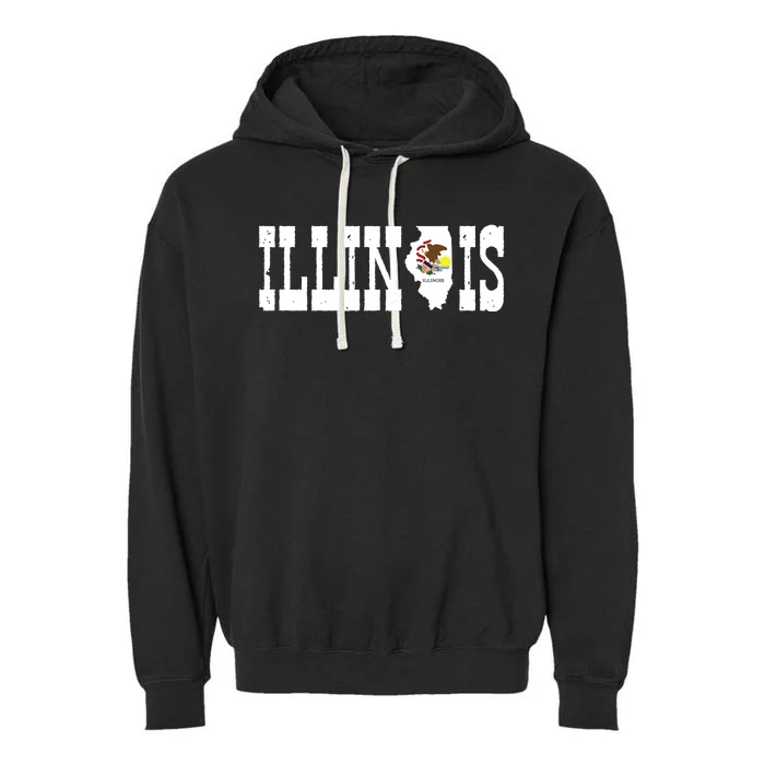 Illinois State And Illinois Flag With Pride For Illinois Garment-Dyed Fleece Hoodie