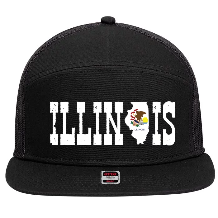 Illinois State And Illinois Flag With Pride For Illinois 7 Panel Mesh Trucker Snapback Hat