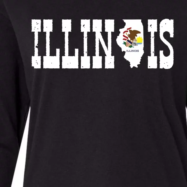 Illinois State And Illinois Flag With Pride For Illinois Womens Cotton Relaxed Long Sleeve T-Shirt