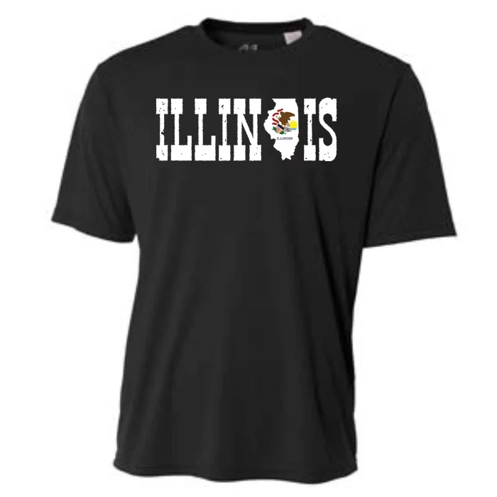 Illinois State And Illinois Flag With Pride For Illinois Cooling Performance Crew T-Shirt