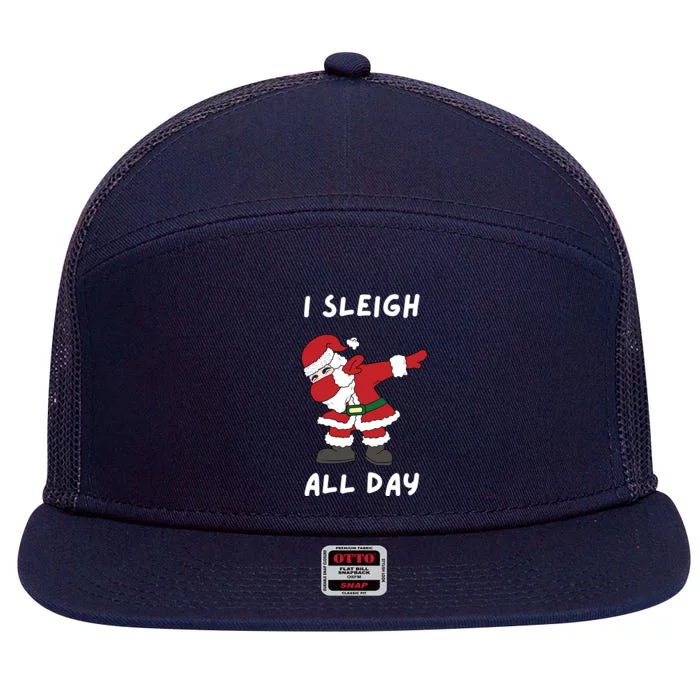 I Sleigh All Day Santa Claus Funny Christmas 7 Panel Mesh Trucker Snapback Hat