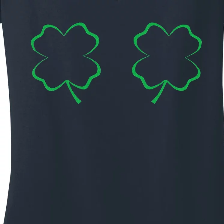 Irish Shamrock Boobs Saint Patrick's Paddys Day Bra Women's V-Neck T-Shirt