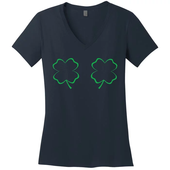 Irish Shamrock Boobs Saint Patrick's Paddys Day Bra Women's V-Neck T-Shirt