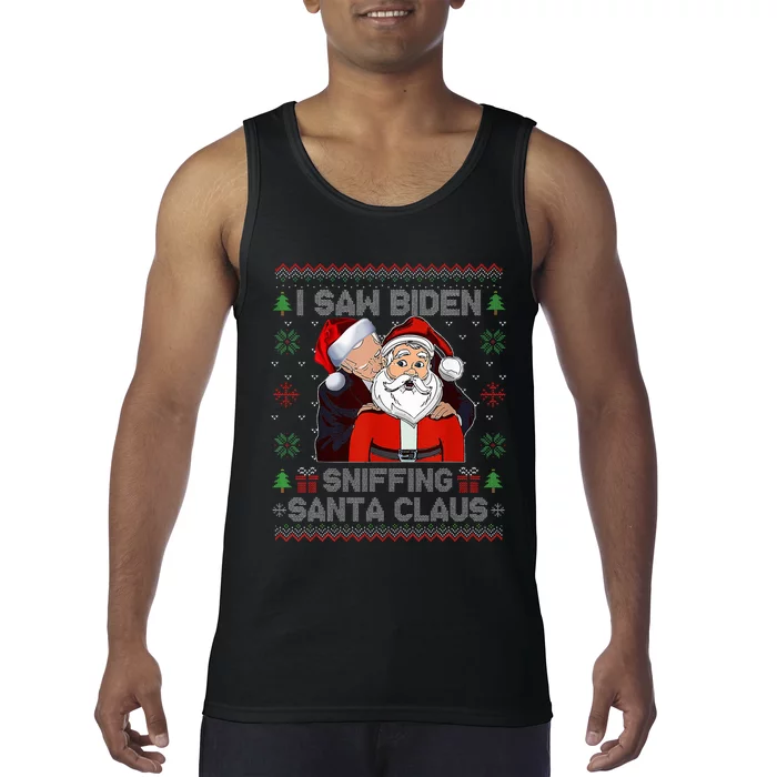 I Saw Biden Sniffing Santa Claus Funny Biden Ugly Xmas Tank Top